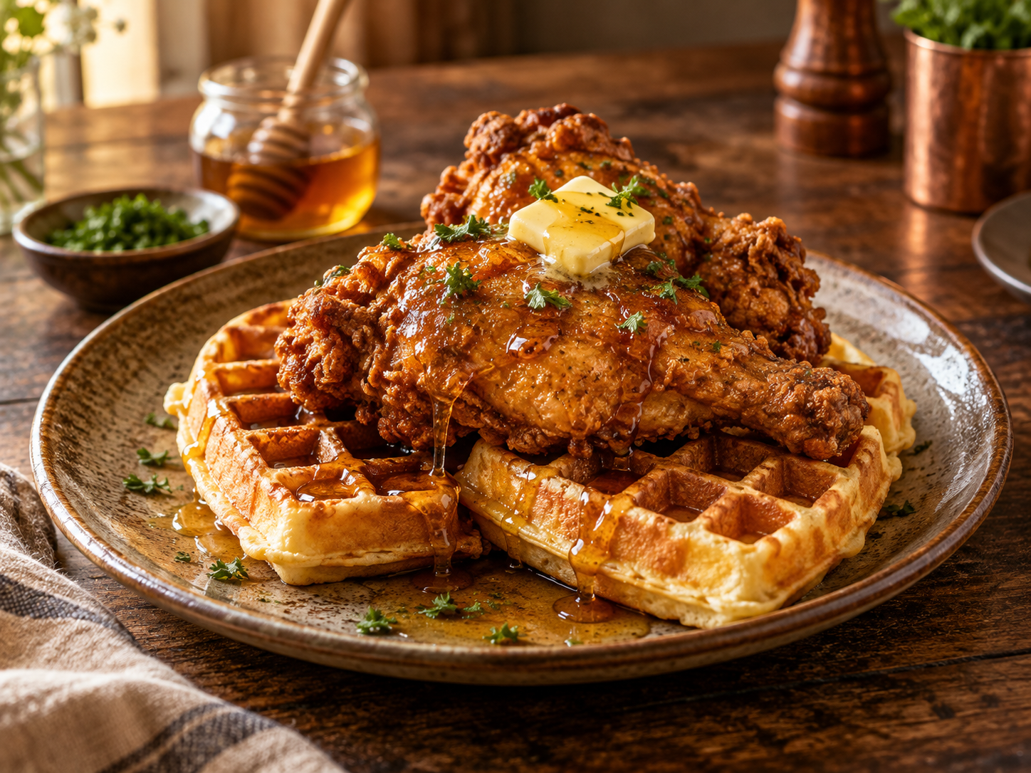 Honey-butter fried chicken and waffles preview